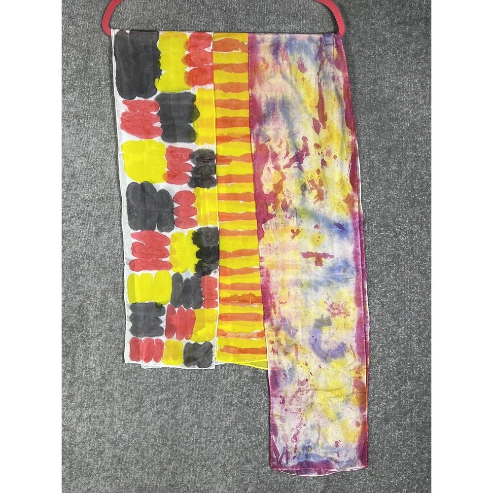 Silk Neck Scarfs Watercolor Abstract Geometric Tie Dye Sheer Set of 3